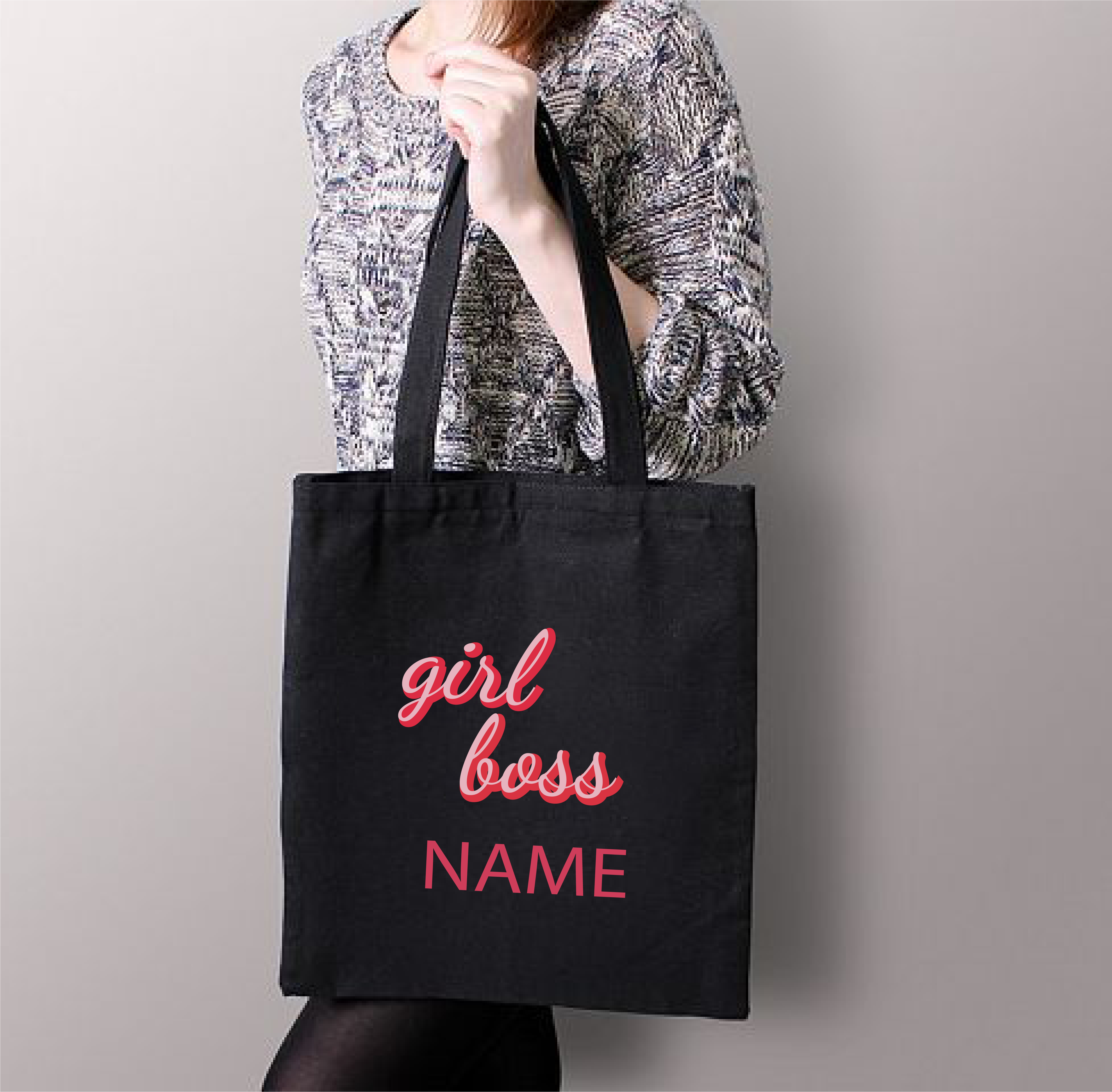 Personalised Girl Boss Cotton Eco-friendly Black Tote Bag